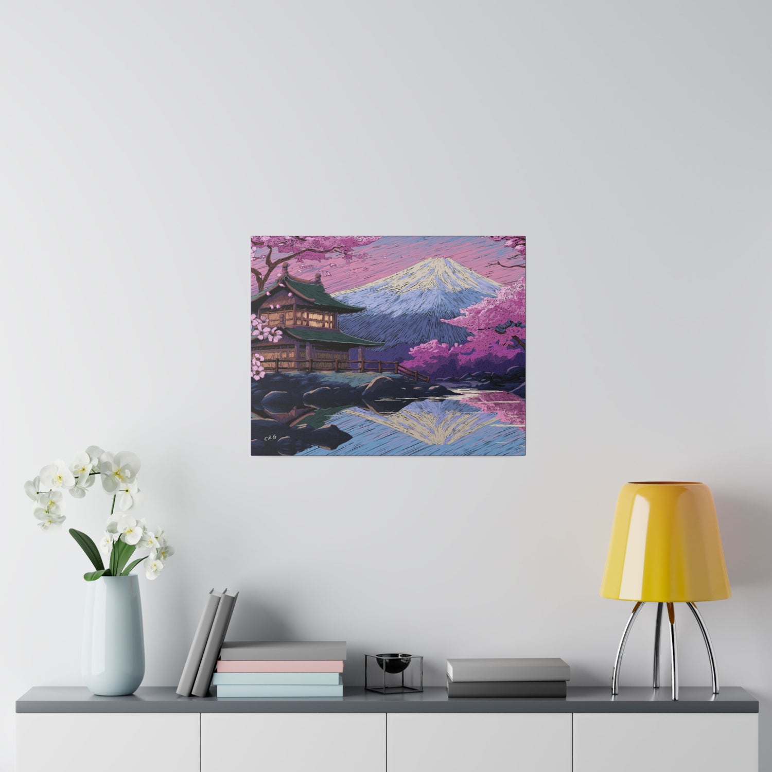 a painting on a wall above a dresser