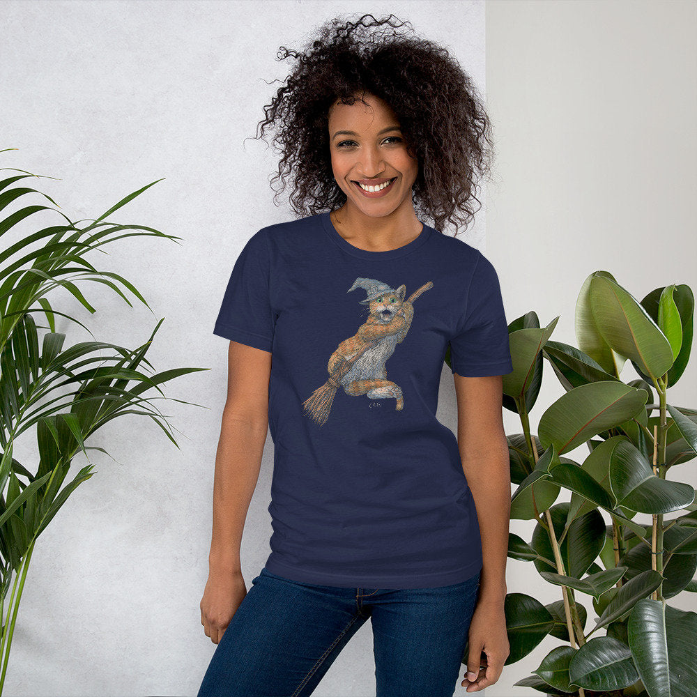 Funny Halloween Cat Falling Off Broom Shirt