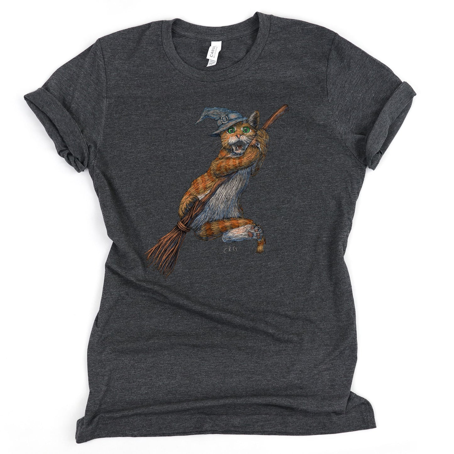 Funny Halloween Cat Falling Off Broom Shirt