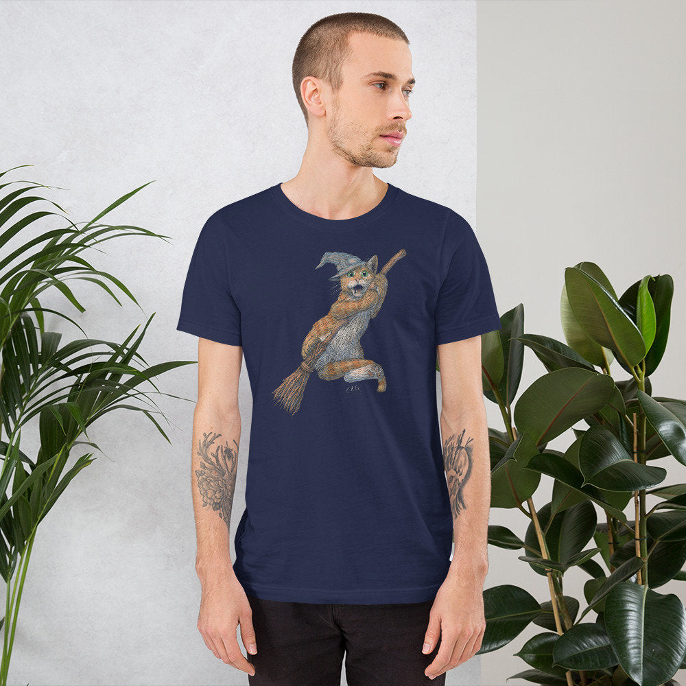 Funny Halloween Cat Falling Off Broom Shirt