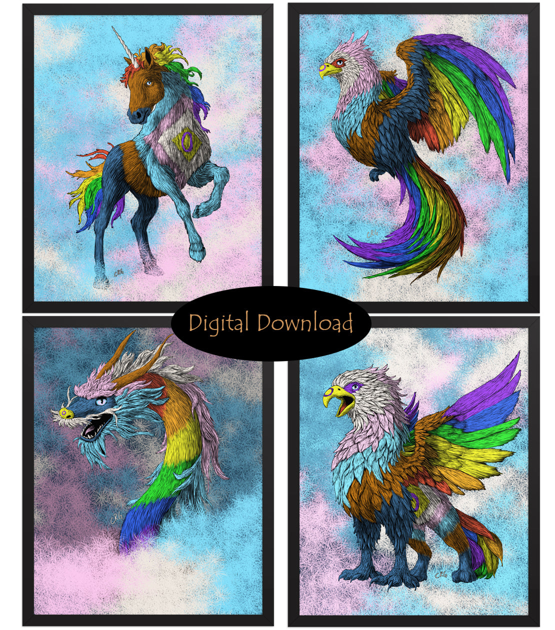 LGBTQ Pride Mythological Creatures Downloadable Art Bundle