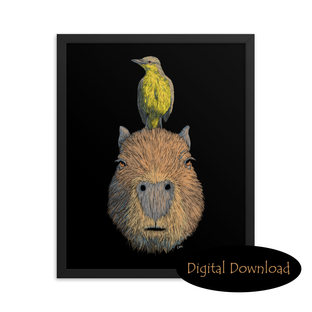 Capybara with Bird Digital Download Art Print