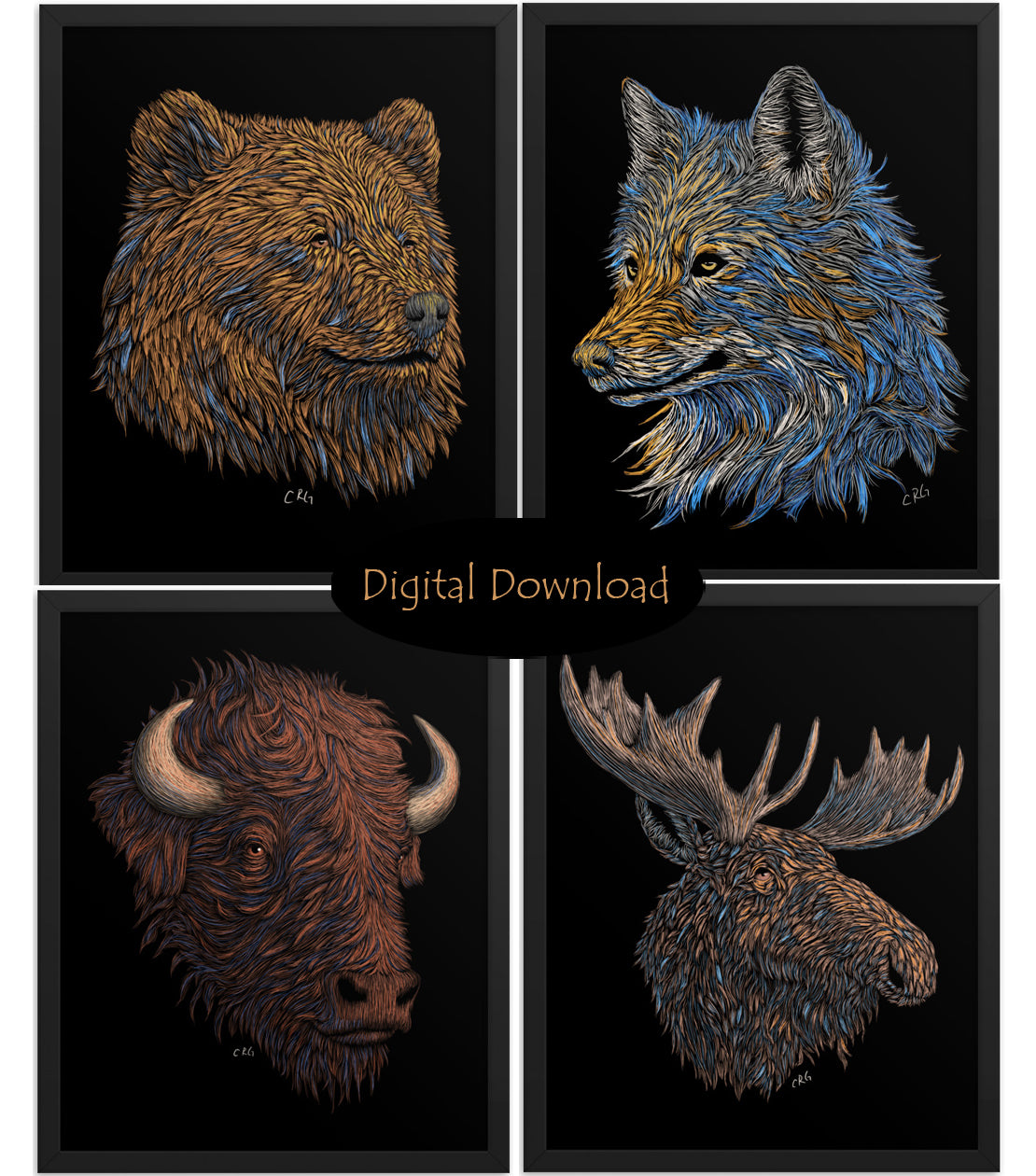 Yellowstone National Park Wildlife Digital Download Art Bundle