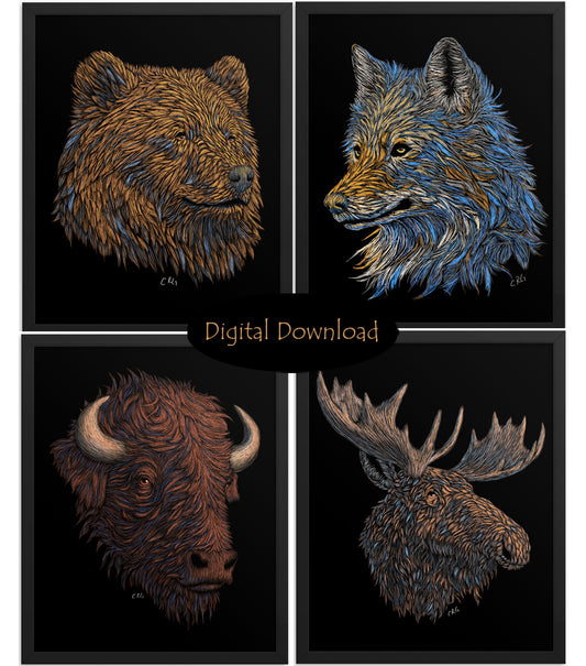 Yellowstone National Park Wildlife Digital Download Art Bundle