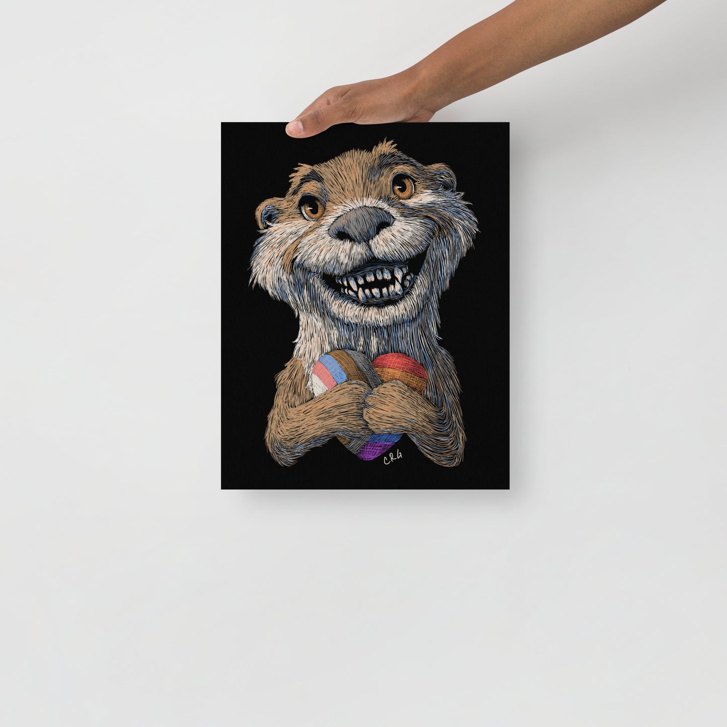 Smiling Otter with Pride Flag Heart Plushie Canvas Art Print