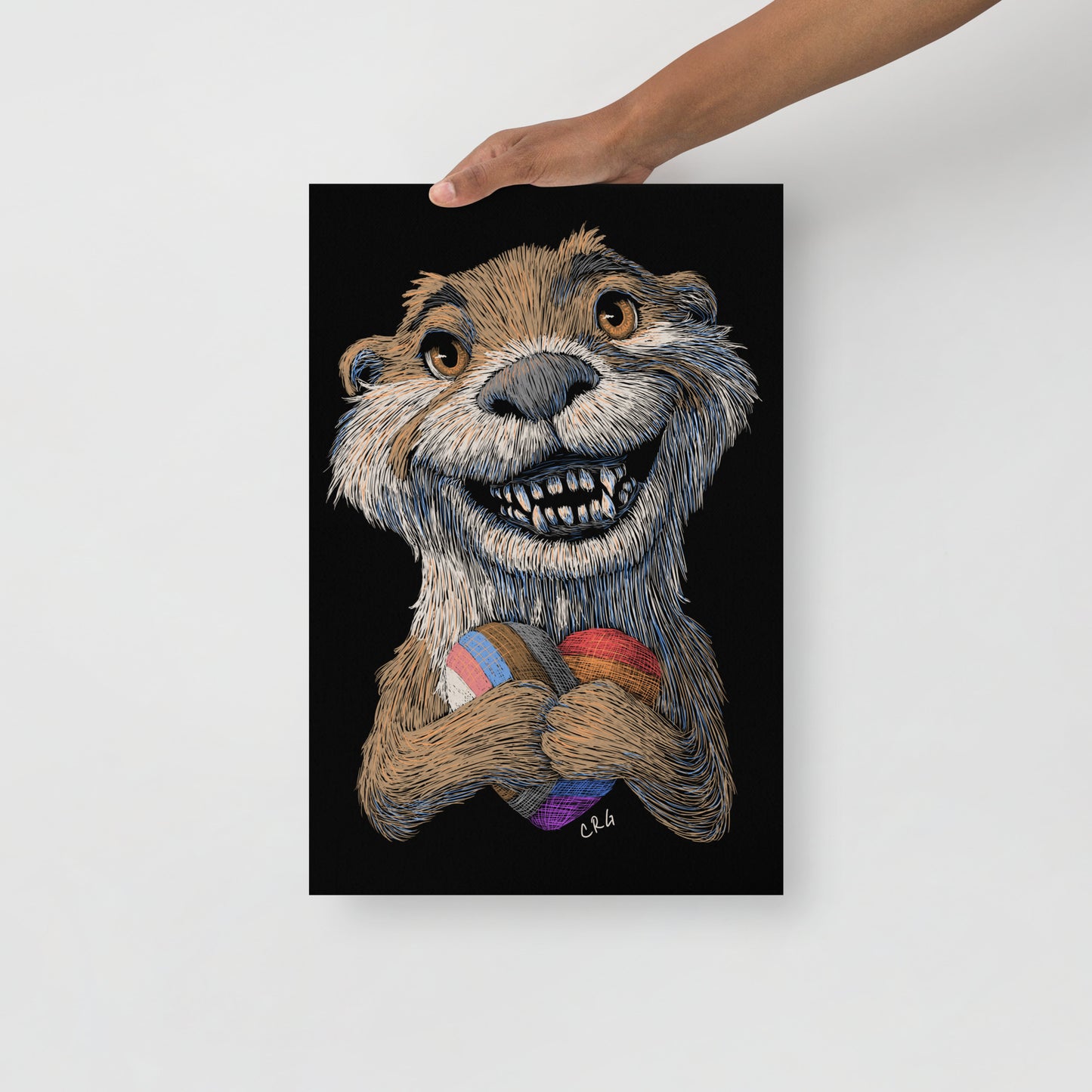 Smiling Otter with Pride Flag Heart Plushie Canvas Art Print