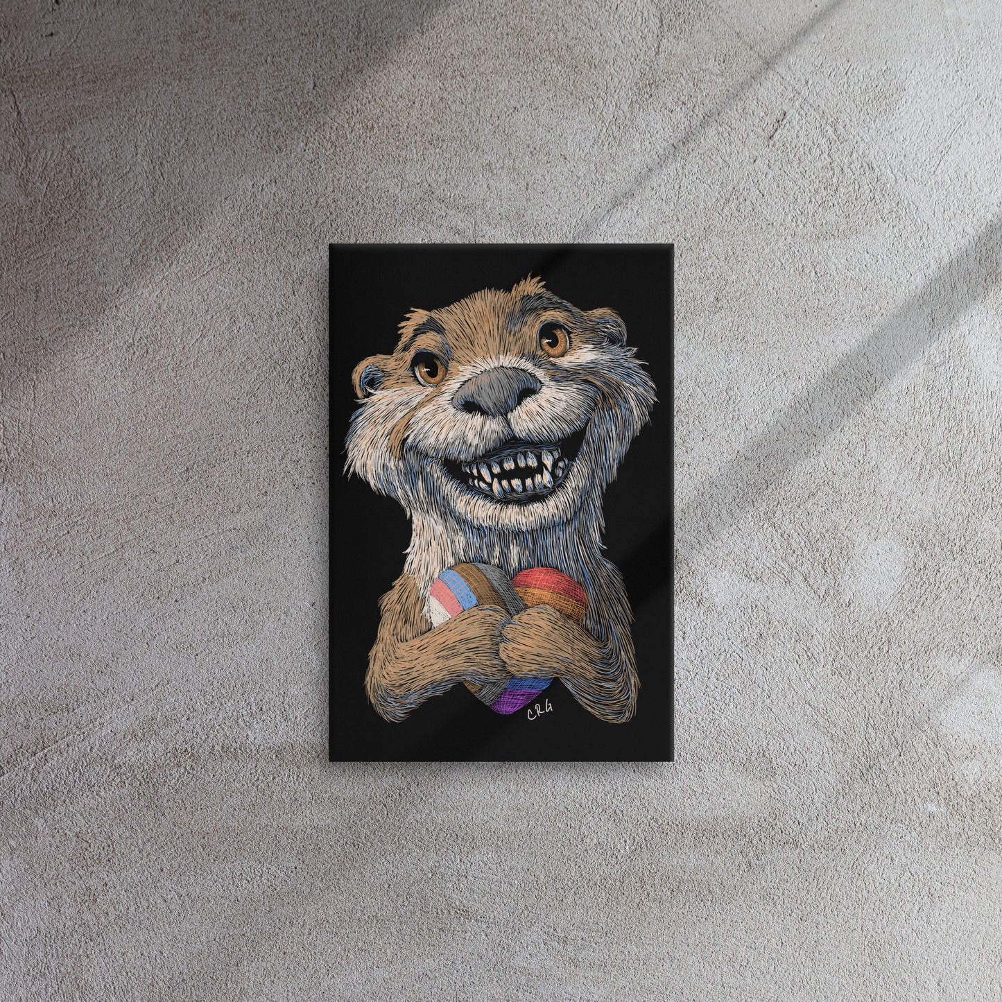 Smiling Otter with Pride Flag Heart Plushie Canvas Art Print