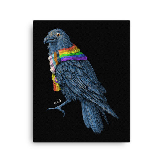 Raven with Pride Scarf Canvas Art Print