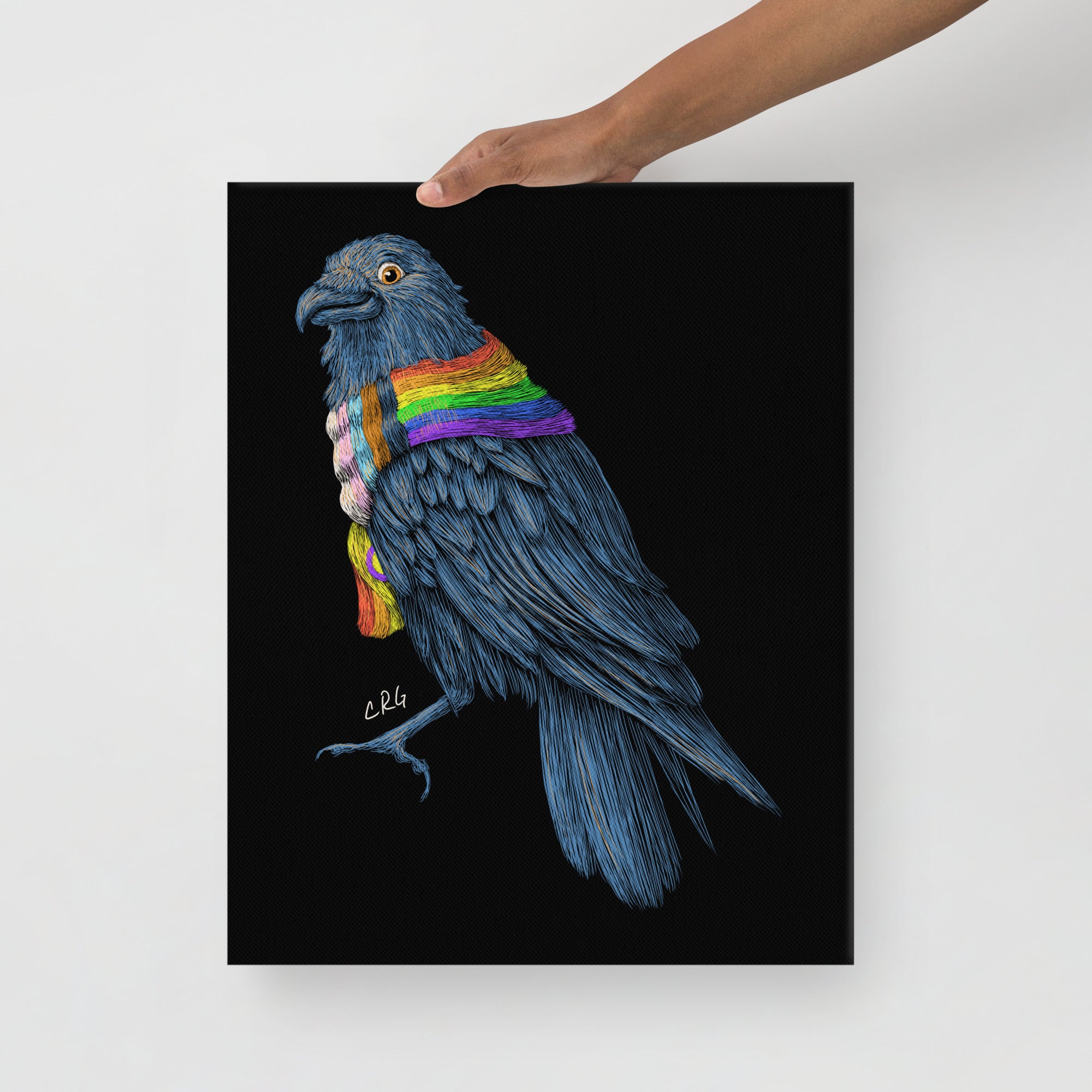 Raven with Pride Scarf Canvas Art Print