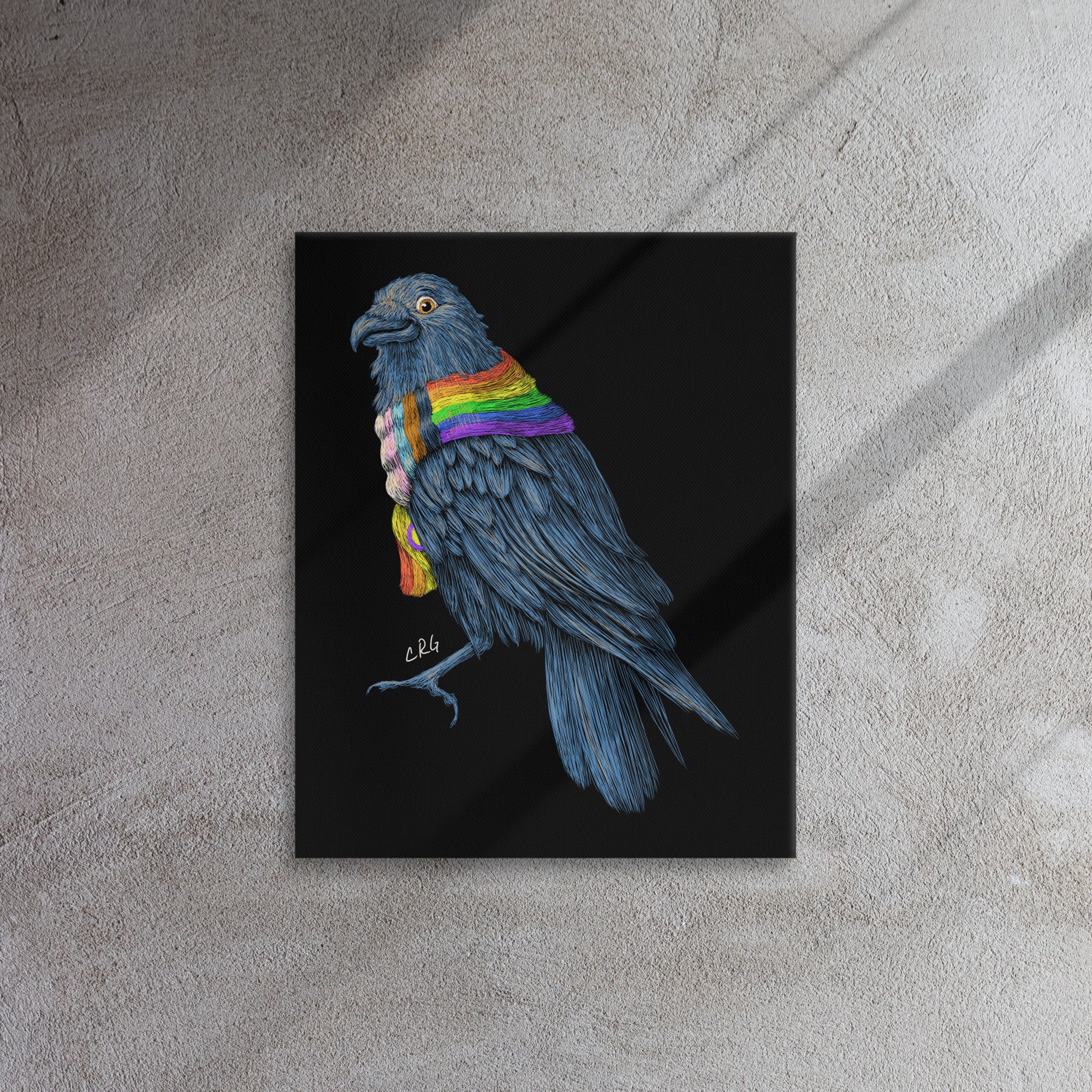 Raven with Pride Scarf Canvas Art Print