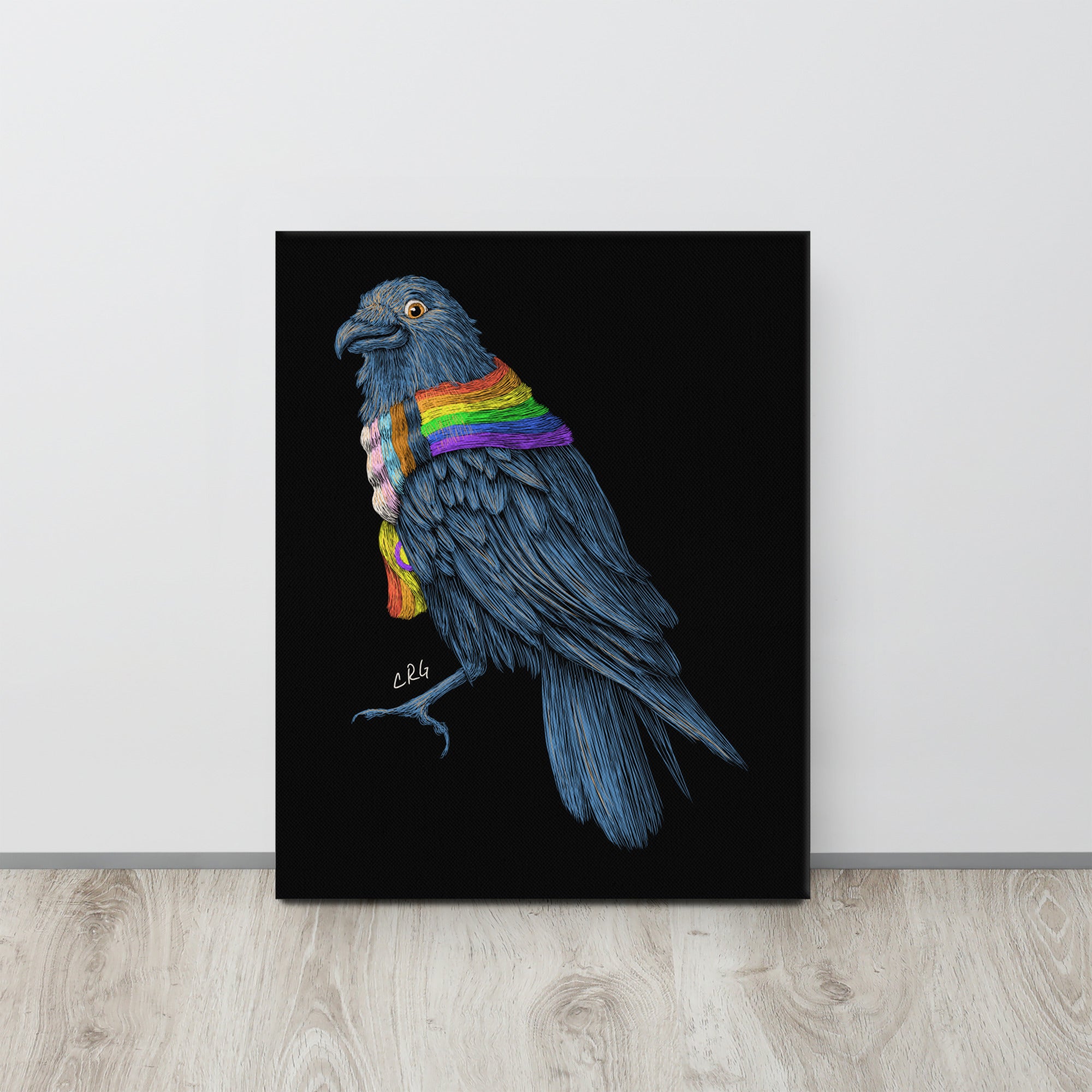 Raven with Pride Scarf Canvas Art Print