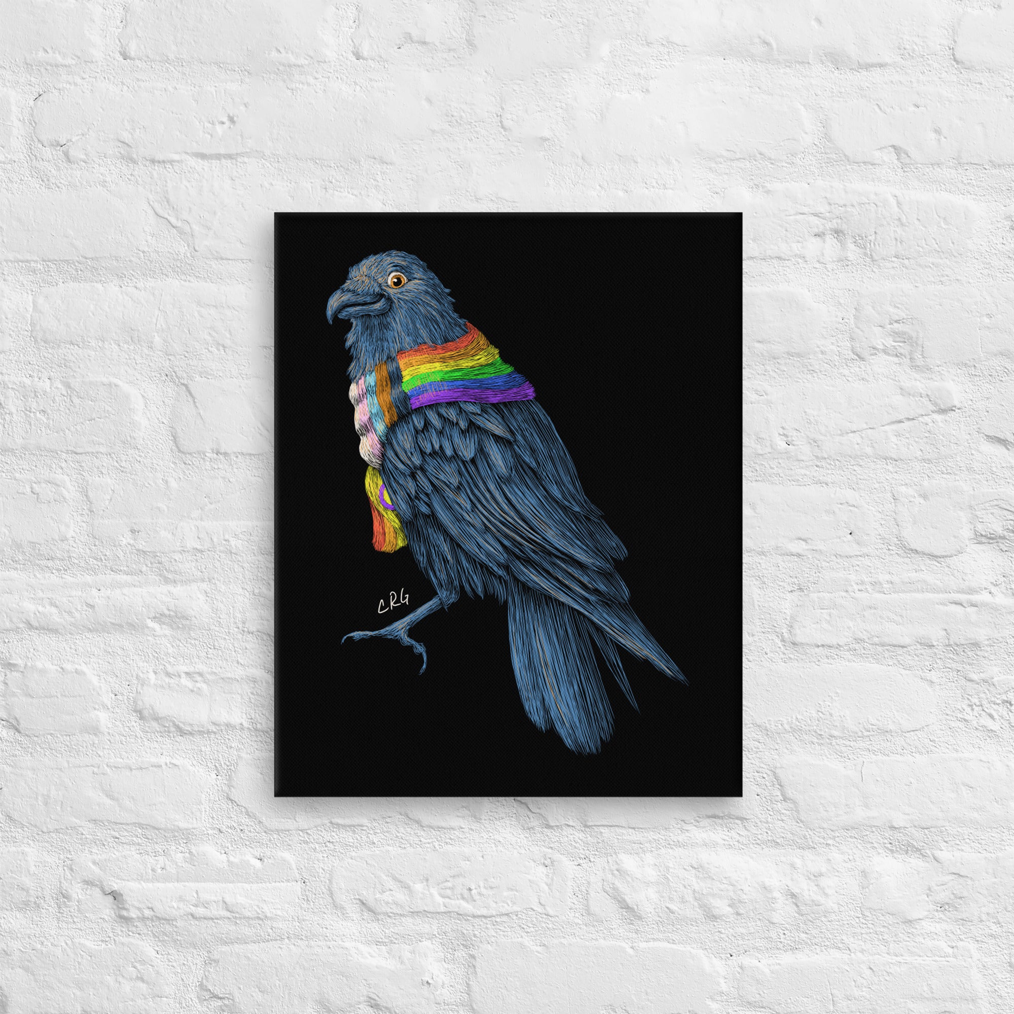 Raven with Pride Scarf Canvas Art Print