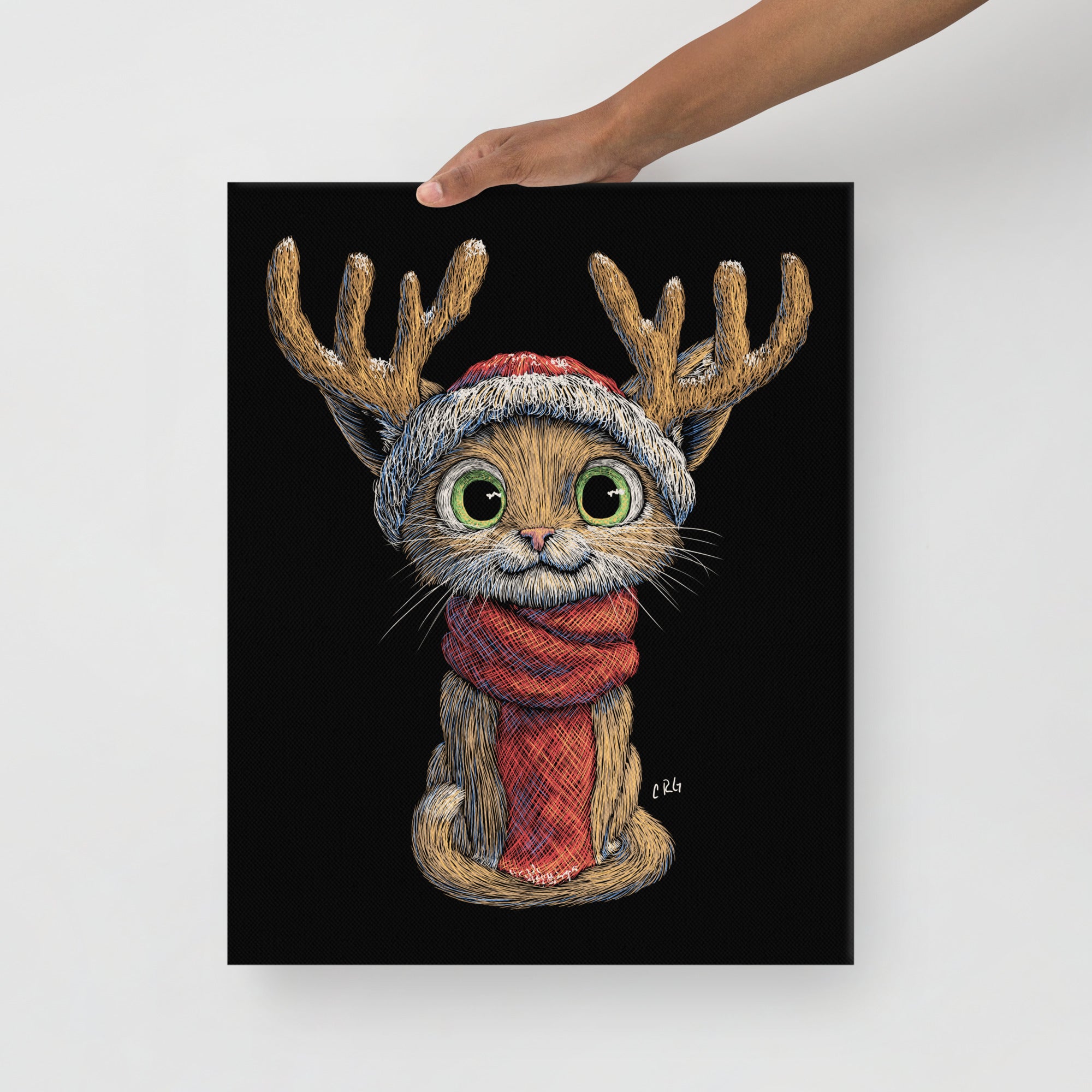 Cat with Santa Hat and Scarf Canvas Art Print