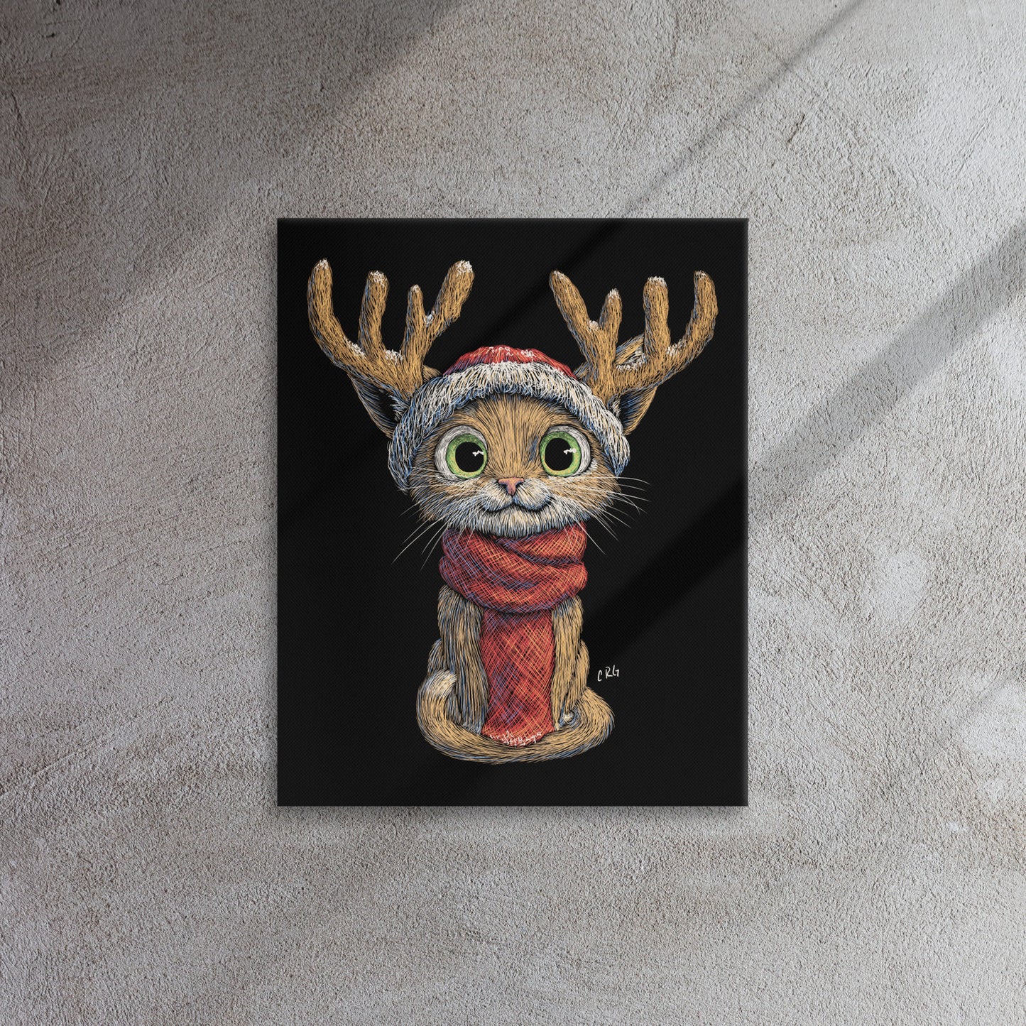 Cat with Santa Hat and Scarf Canvas Art Print