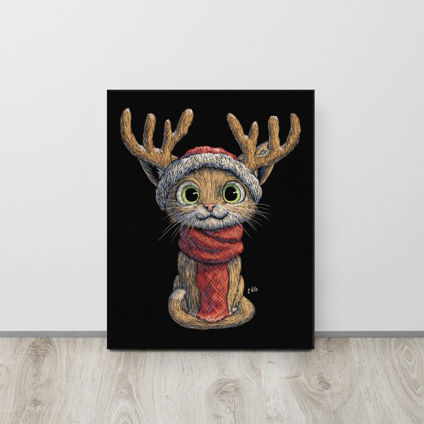 Cat with Santa Hat and Scarf Canvas Art Print