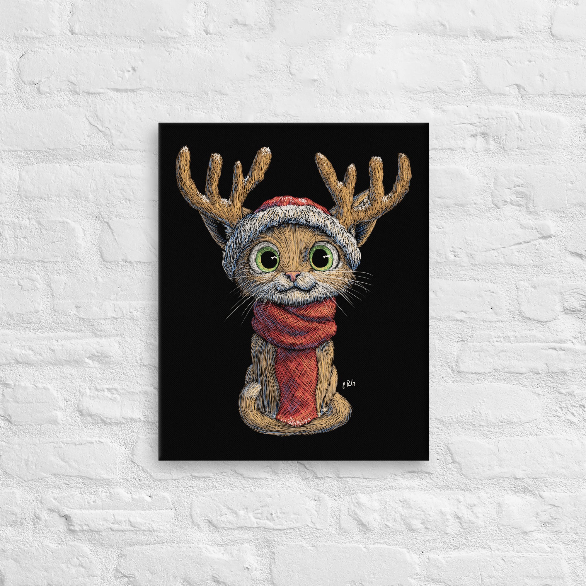 Cat with Santa Hat and Scarf Canvas Art Print