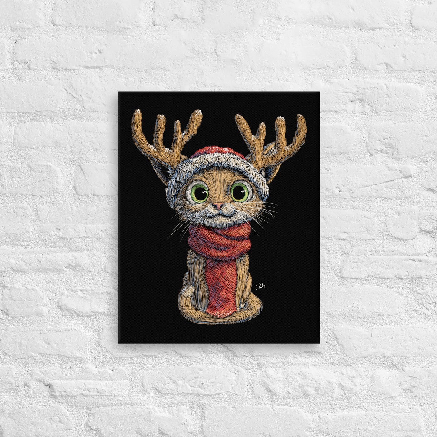 Cat with Santa Hat and Scarf Canvas Art Print