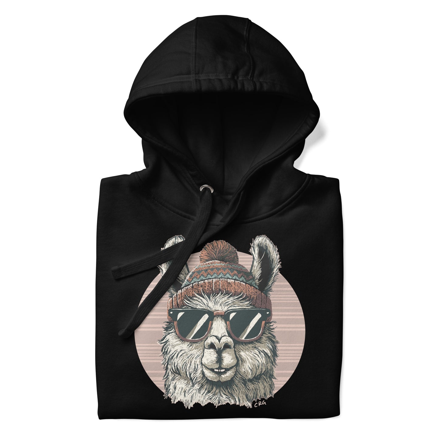 Llama Wearing a Beanie and Sunglasses Hoodie