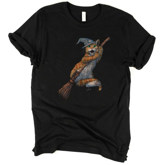 Funny Halloween Cat Falling Off Broom Shirt